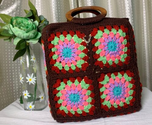 Granny Square Cotton Crochet Handbag